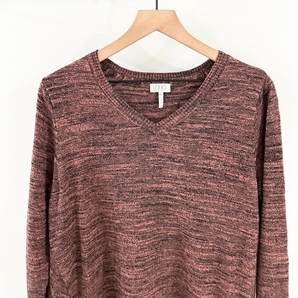 LOGO By Lori Goldstein Melange Cotton Cashmere Sweater Bordeaux Size Medium - Picture 5 of 8